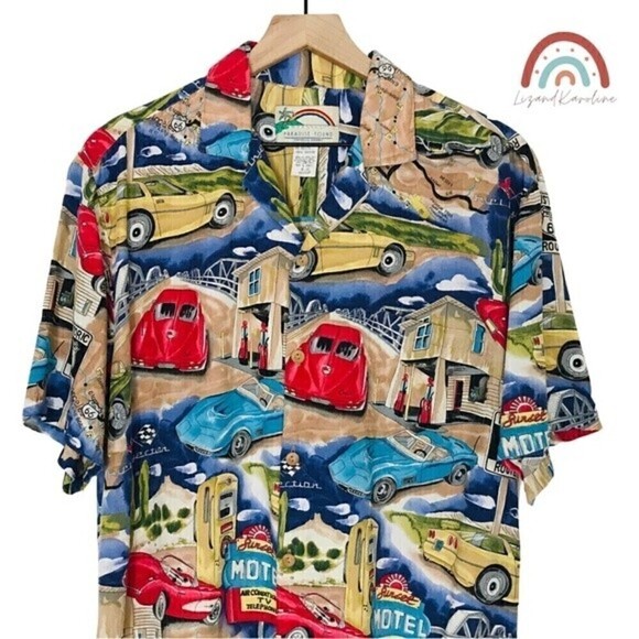 Vintage 80s Paradise Found Route 66 Cars Motel Honolulu Hawaii Hawaiian Shirt - Picture 3 of 10